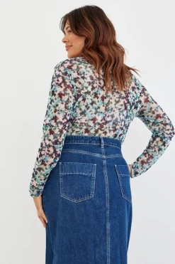 Sale In The Style Floral Mesh T-Shirt Print