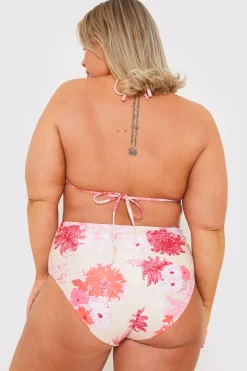 New In the Style Floral Print Frill Triangle Bikini Top Pink