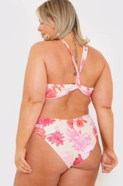 In the Style Floral Print Multiway Strap Ring Detail Bikini Top Pink