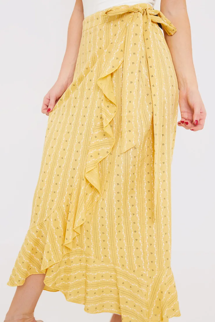 New In the Style Floral Print Wrap Midaxi Skirt Yellow