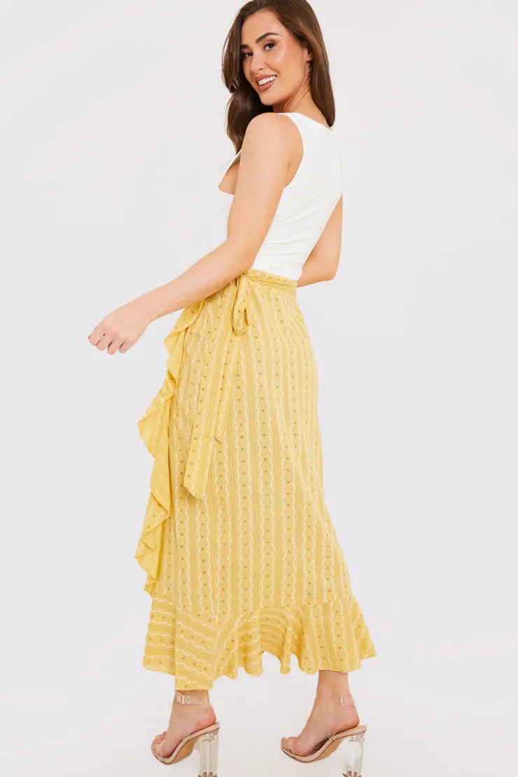 New In the Style Floral Print Wrap Midaxi Skirt Yellow