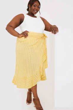 New In the Style Floral Print Wrap Midaxi Skirt Yellow