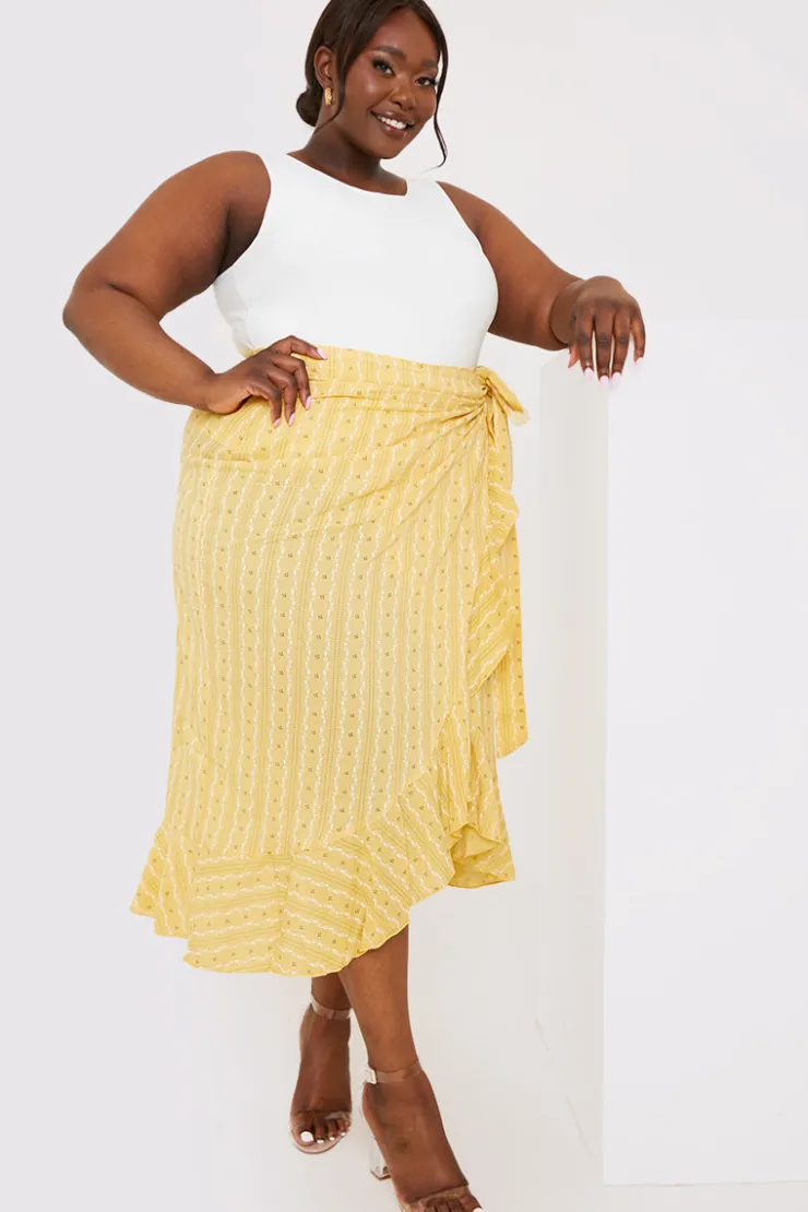 New In the Style Floral Print Wrap Midaxi Skirt Yellow
