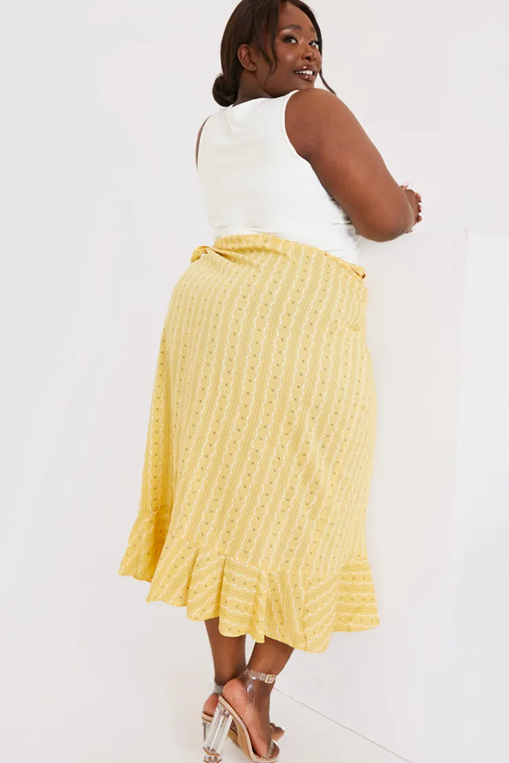 New In the Style Floral Print Wrap Midaxi Skirt Yellow