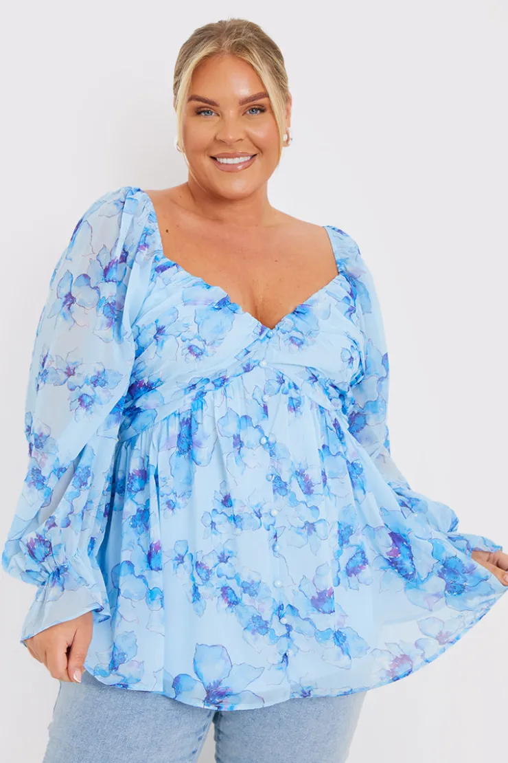 New In the Style FLORAL RUCHED BUST SMOCK TOP