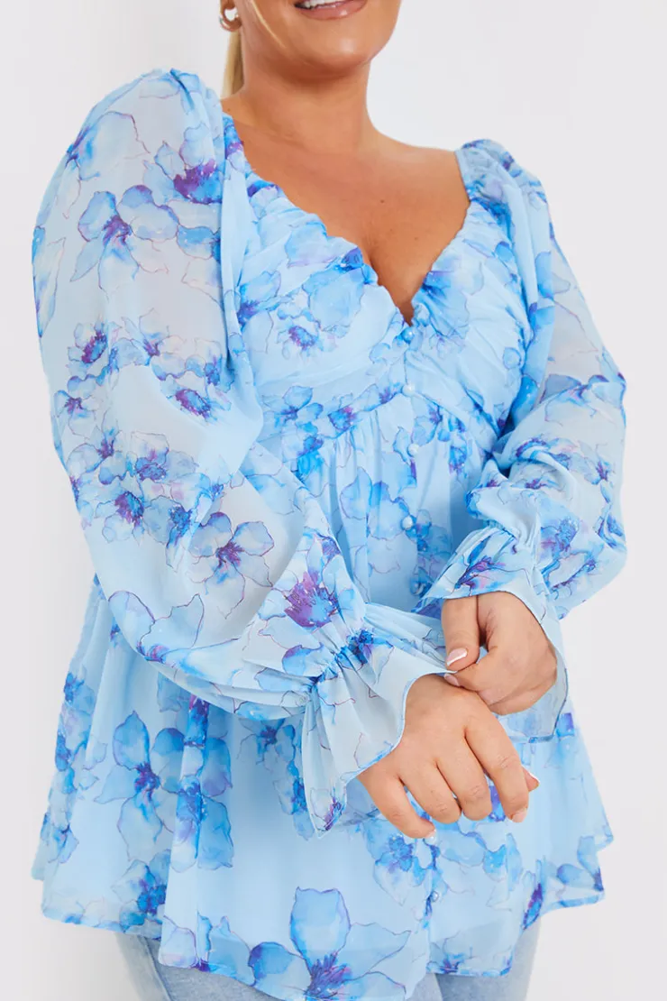 New In the Style FLORAL RUCHED BUST SMOCK TOP