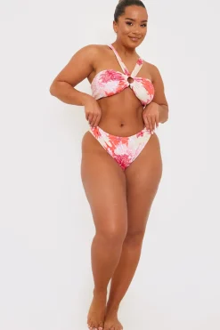 New In the Style Floral Seamless Boomerang Bikini Bottom Pink