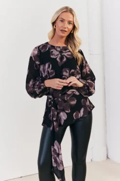 Outlet In The Style Floral Tie Waist Blouse Brown