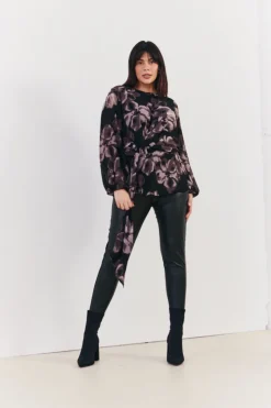 Outlet In The Style Floral Tie Waist Blouse Brown