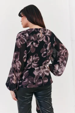 Outlet In The Style Floral Tie Waist Blouse Brown