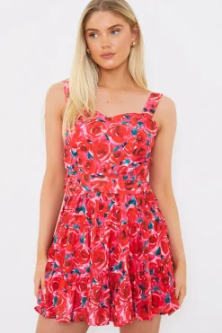 Outlet In the Style Floral Tiered Mini Dress Pink