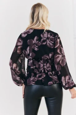 Sale In The Style Floral V Neck Frill Detail Blouse Brown