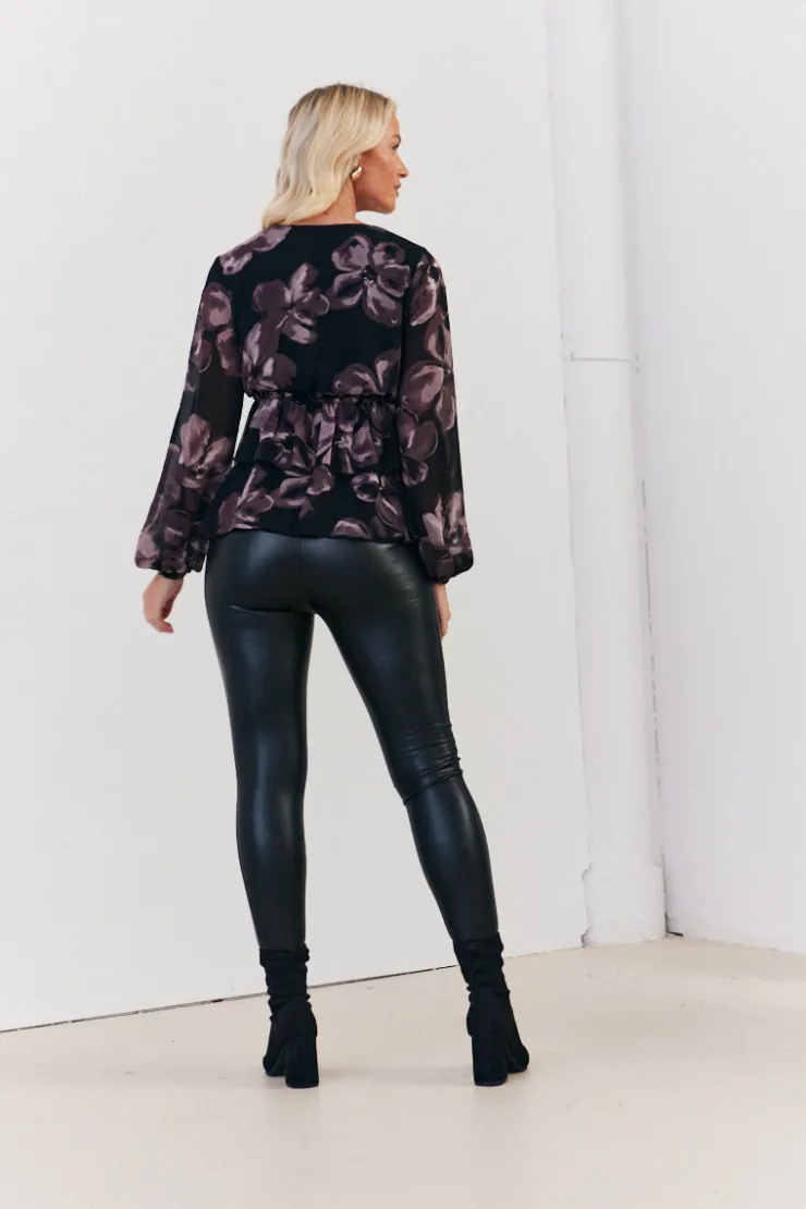 Sale In The Style Floral V Neck Frill Detail Blouse Brown