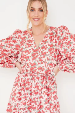 Online In the Style Floral Wrap Midi Dress Red