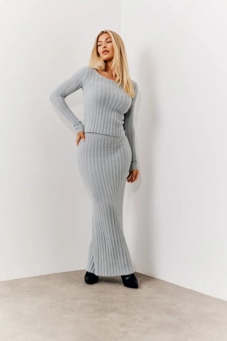 Outlet In The Style Fluffy Rib Co-Ord Knitted Jumper Grey