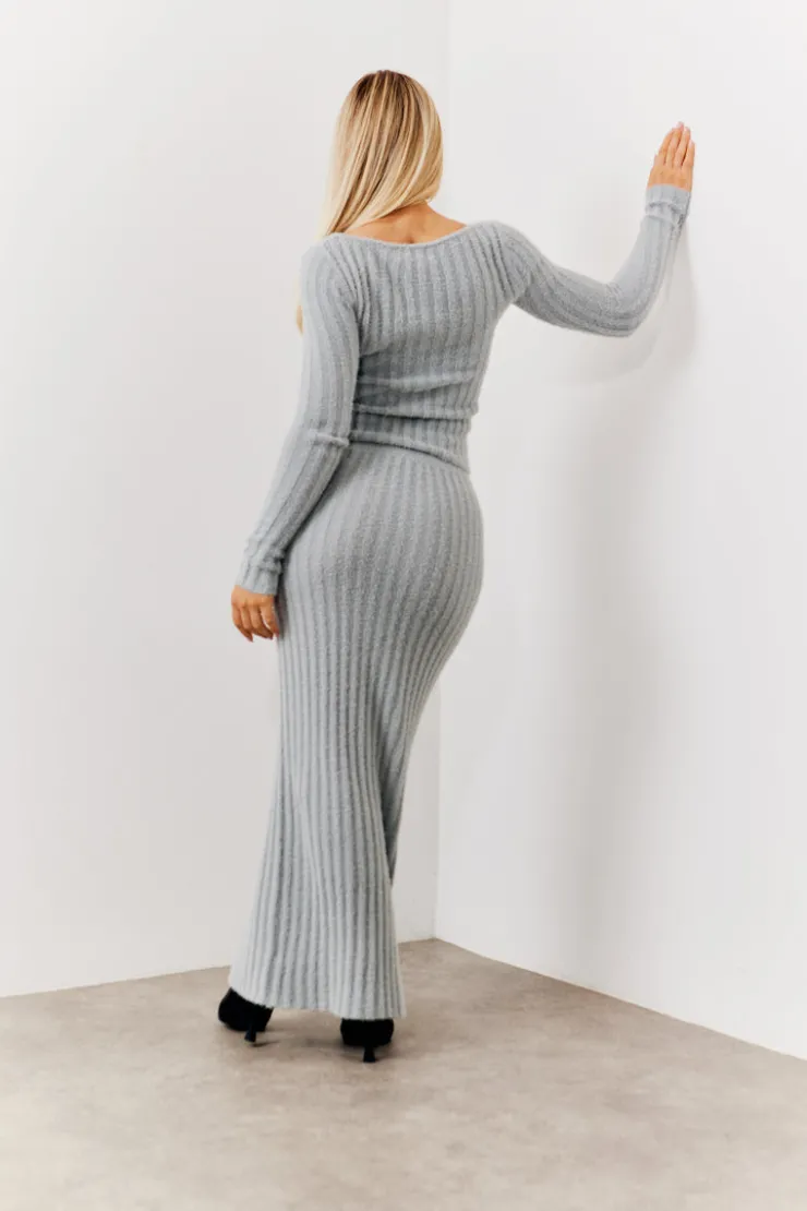 Outlet In The Style Fluffy Rib Co-Ord Knitted Jumper Grey