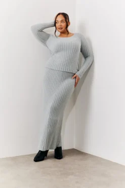 Outlet In The Style Fluffy Rib Co-Ord Knitted Jumper Grey