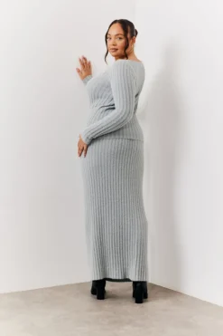 Outlet In The Style Fluffy Rib Co-Ord Knitted Jumper Grey