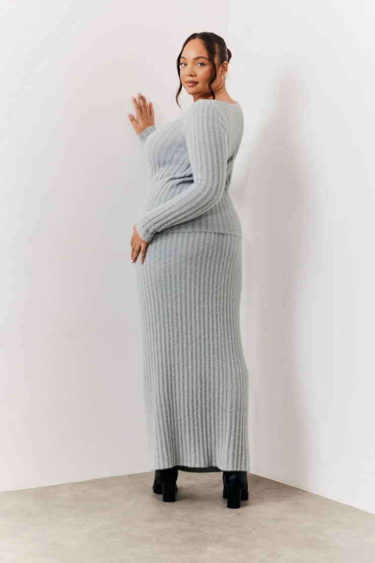 Outlet In The Style Fluffy Rib Co-Ord Knitted Jumper Grey