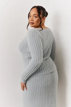 Outlet In The Style Fluffy Rib Co-Ord Knitted Jumper Grey