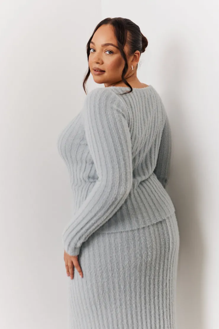 Outlet In The Style Fluffy Rib Co-Ord Knitted Jumper Grey