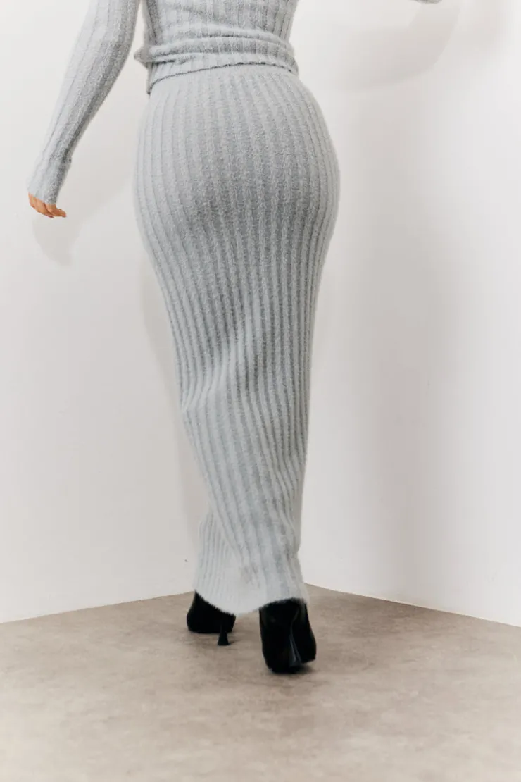 Hot In The Style Fluffy Rib Co-Ord Midaxi Skirt Grey