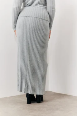 Hot In The Style Fluffy Rib Co-Ord Midaxi Skirt Grey
