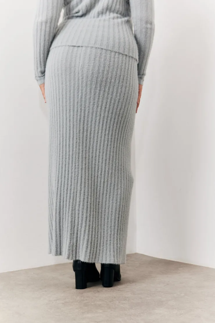 Hot In The Style Fluffy Rib Co-Ord Midaxi Skirt Grey