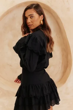 Online In The Style Frill Crochet Detail Co Ord Blouse Black