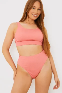Outlet In the Style Fuller Support Crinkle Sqaure Neck Bikni Top Pink
