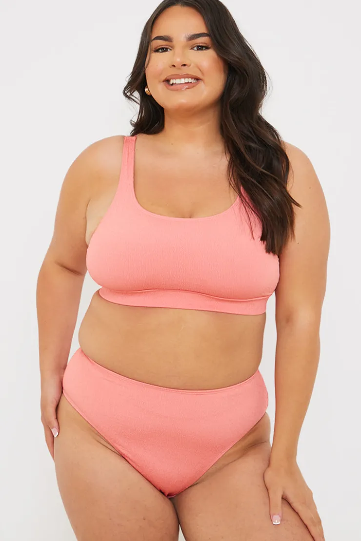 Outlet In the Style Fuller Support Crinkle Sqaure Neck Bikni Top Pink