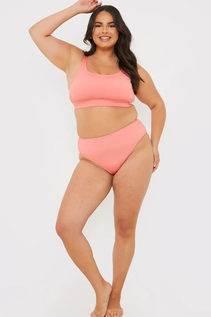 Outlet In the Style Fuller Support Crinkle Sqaure Neck Bikni Top Pink