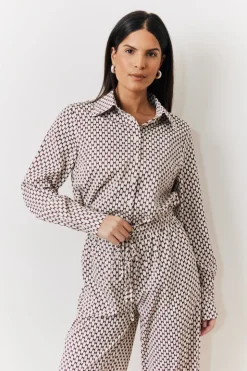 Outlet In the Style Geo Printed Relaxed Shirt Cream