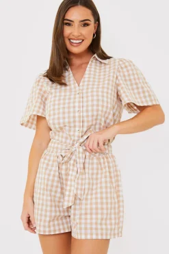 New In the Style Gingham Short Sleeve Shirt Brown