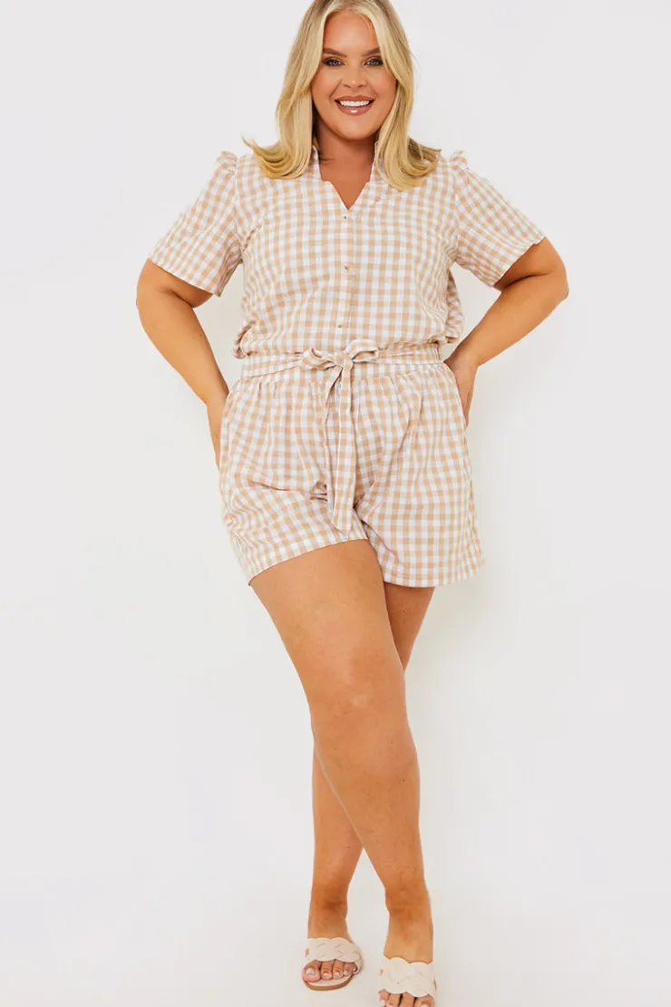 New In the Style Gingham Short Sleeve Shirt Brown