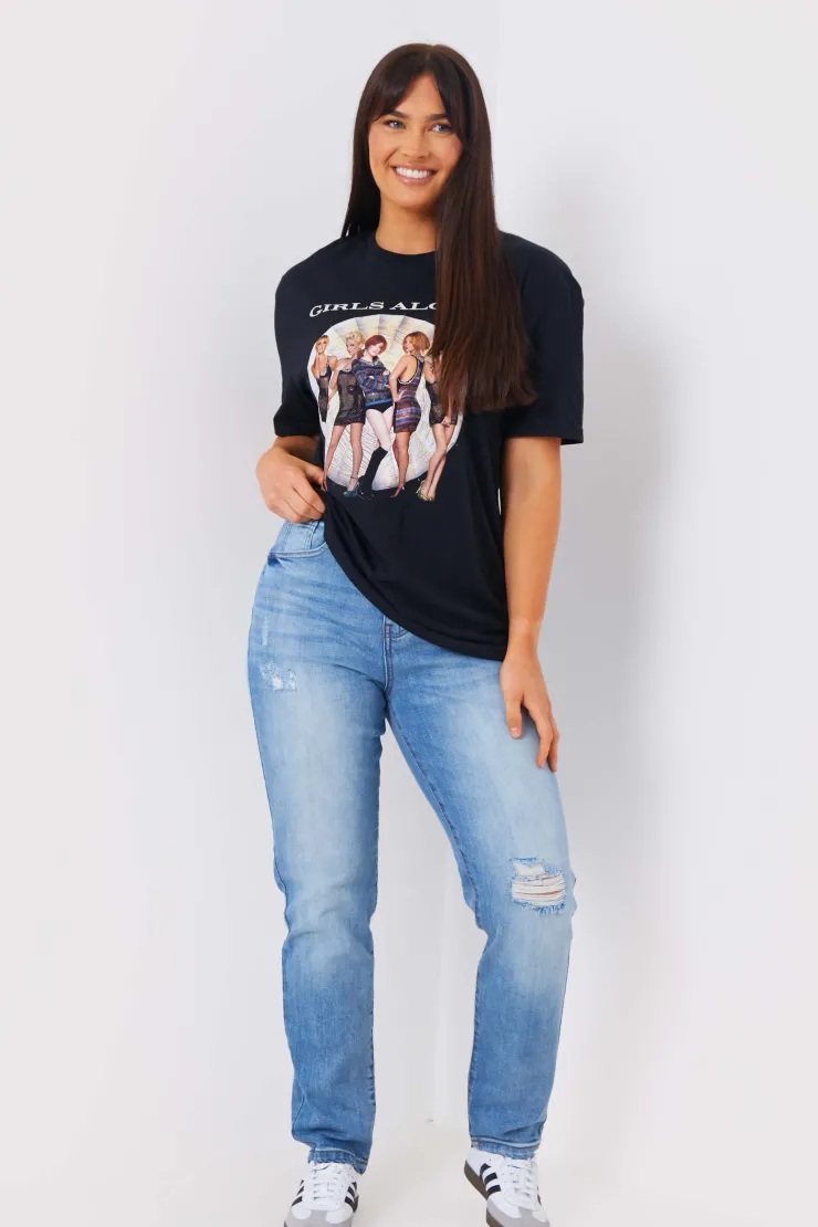 Discount In The Style Girls Aloud Gold Slogan T-Shirt Black