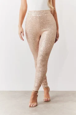 Outlet In the Style Premium Sequin Leggings Gold