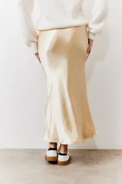Best In the Style Satin Midi Skirt Gold