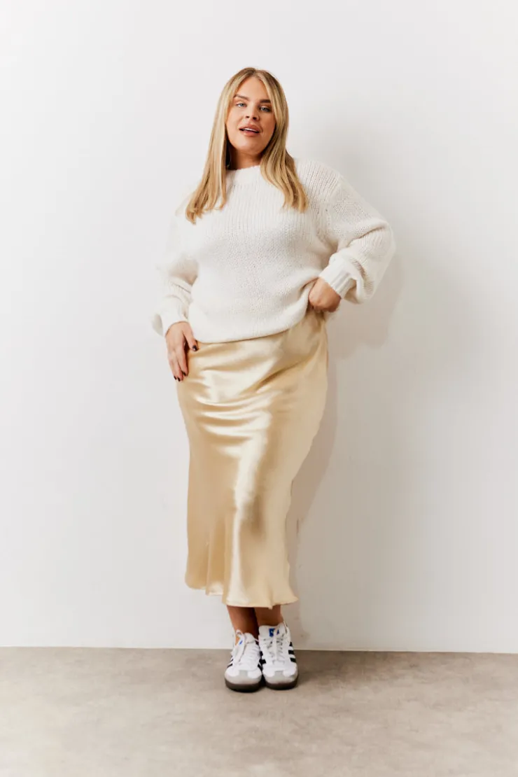 Best In the Style Satin Midi Skirt Gold