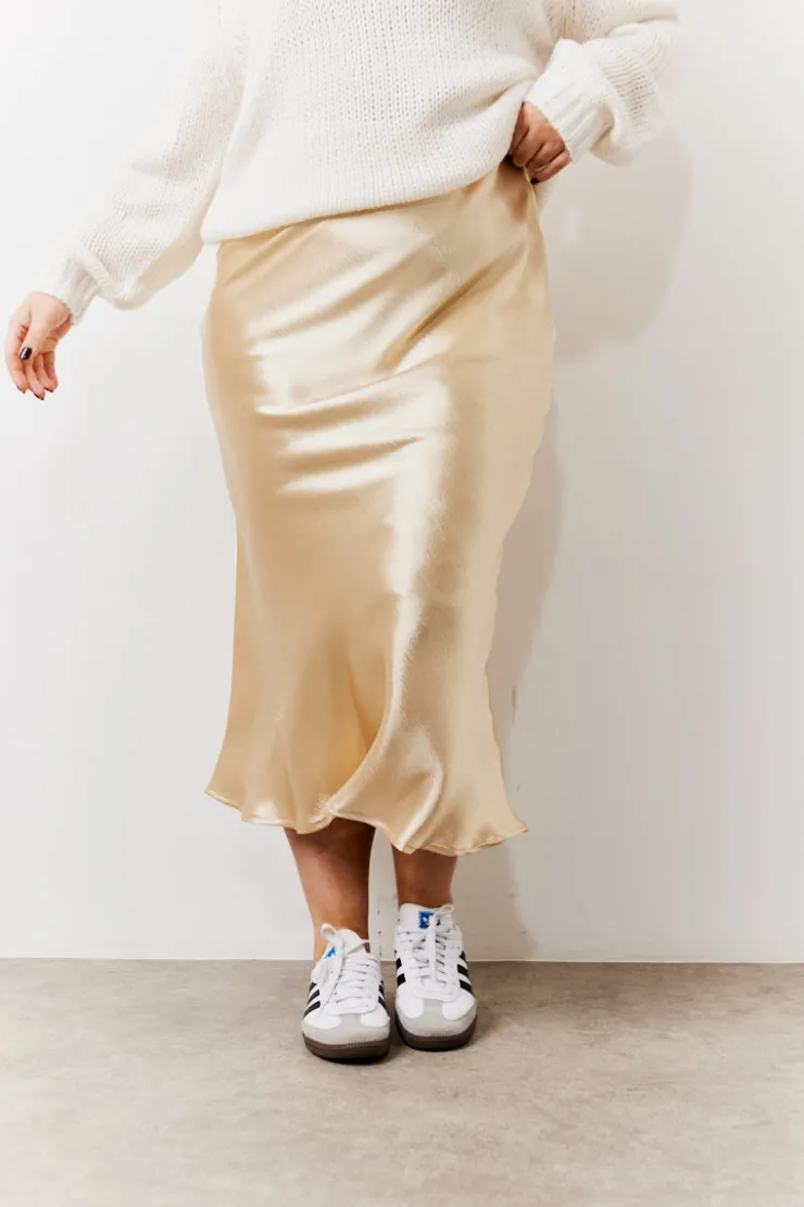 Best In the Style Satin Midi Skirt Gold