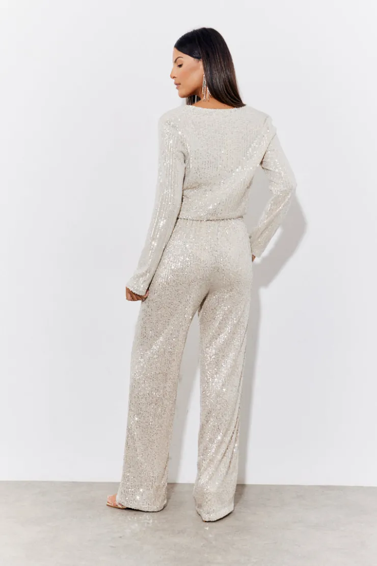 Sale In the Style Sequin Wide Leg Trouser Gold