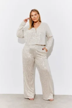 Sale In the Style Sequin Wide Leg Trouser Gold