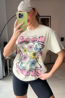 Discount In The Style Good Times Motif T-Shirt Stone