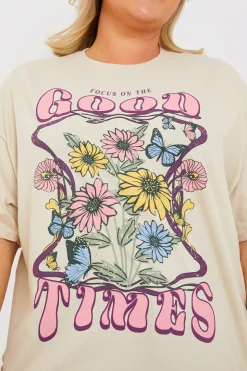 Discount In The Style Good Times Motif T-Shirt Stone
