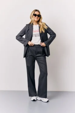New In the Style Pinstripe Wide Leg Tailored Trouser Grey