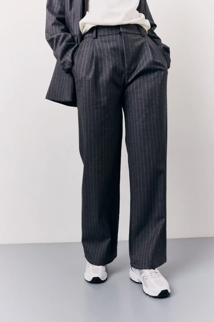 New In the Style Pinstripe Wide Leg Tailored Trouser Grey