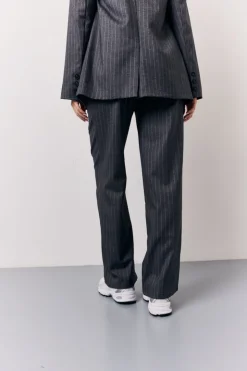 New In the Style Pinstripe Wide Leg Tailored Trouser Grey