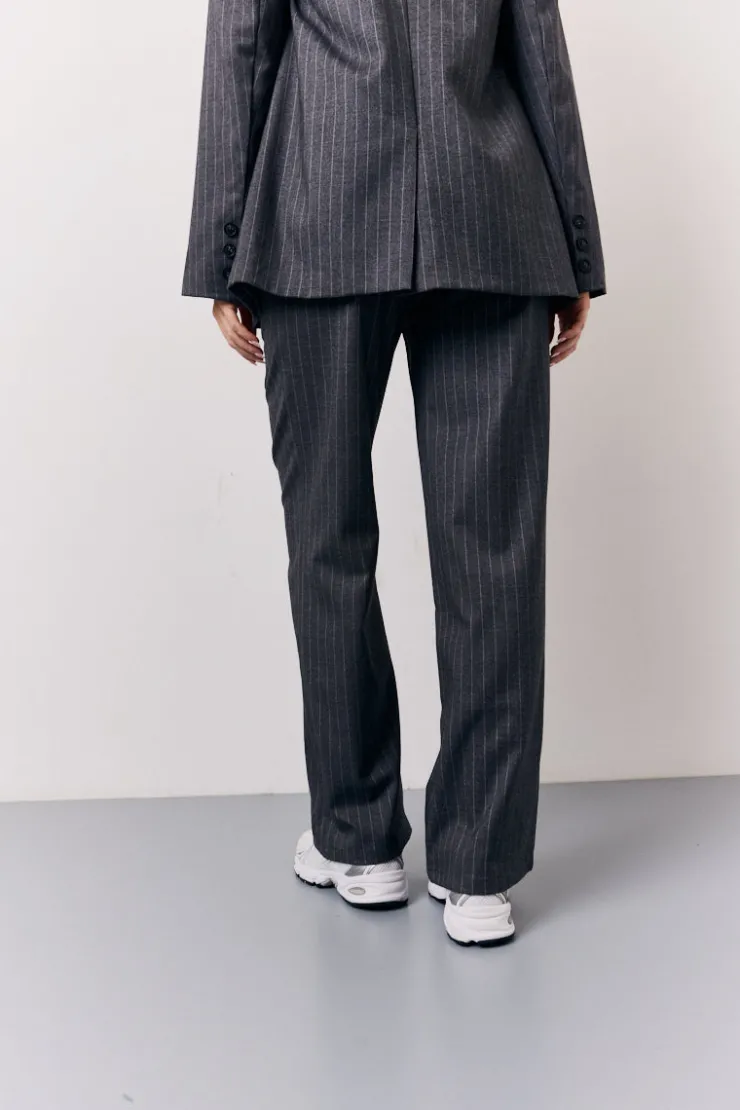 New In the Style Pinstripe Wide Leg Tailored Trouser Grey