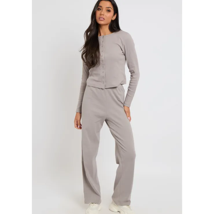 Online Urban Bliss Grey Ribbed Wide Leg Trouser