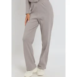 Online Urban Bliss Grey Ribbed Wide Leg Trouser
